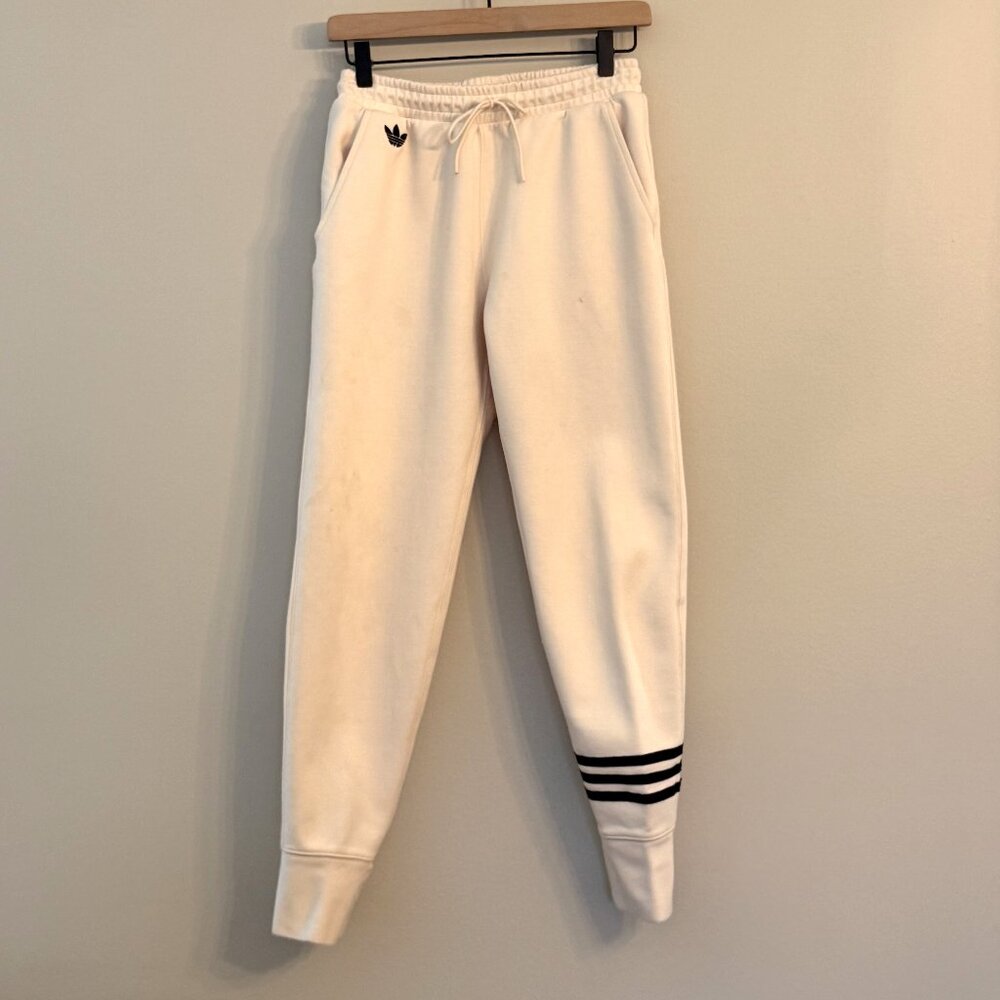 Adidas Cream and Black Sweatpants Joggers Black Striped Leg